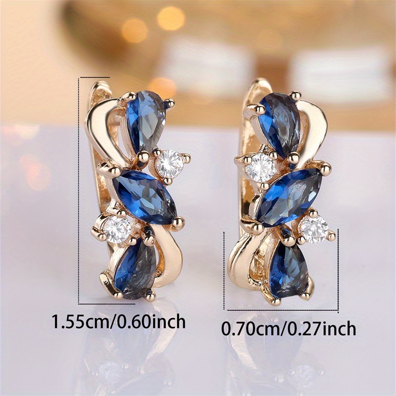 Women's Blue Stone Water Shape Drop Earrings, Luxury Design